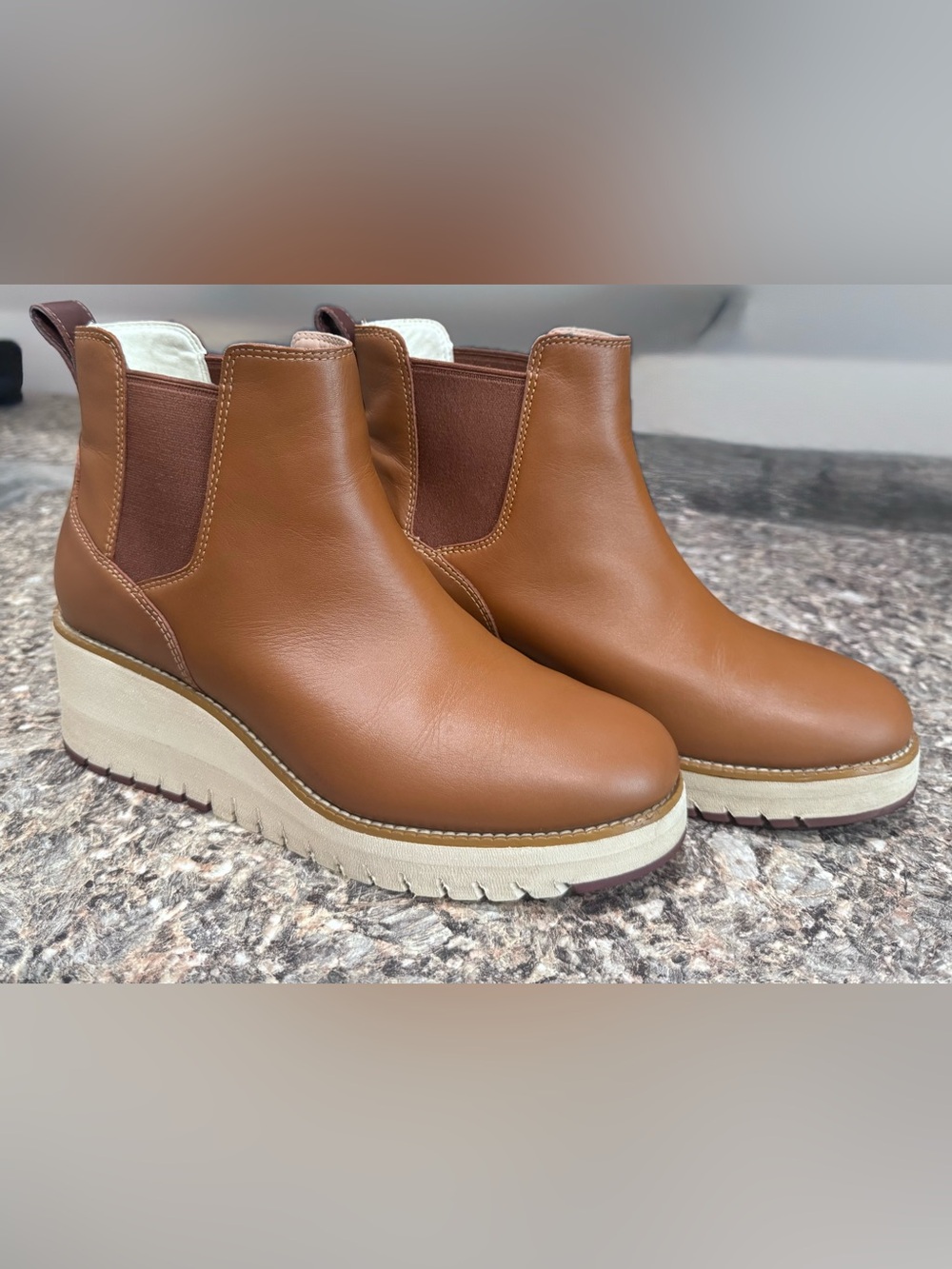 Cole Haan Tan Zerogrand Waterproof Leather Wedge Chelsea Booties